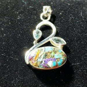 .925 Silver Copper & Multi Turquoise Pendant